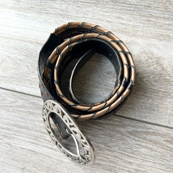 VINTAGE BRIGHTON BROWN BLACK TAN CAMEL BRAIDED LEATHER WESTERN BELT - Picture 8 of 14